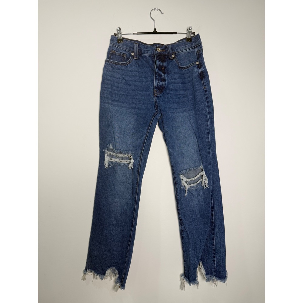 Special A Womens Blue Distressed Straight Leg Jeans Raw Step Hem P3496ML Size 3